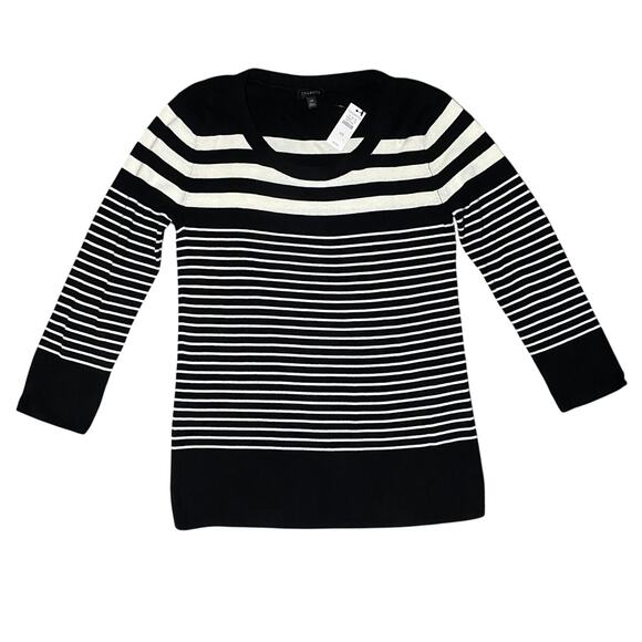 NWT -  Talbots Black and White Striped Classic Sweater - XS - Picture 1 of 9
